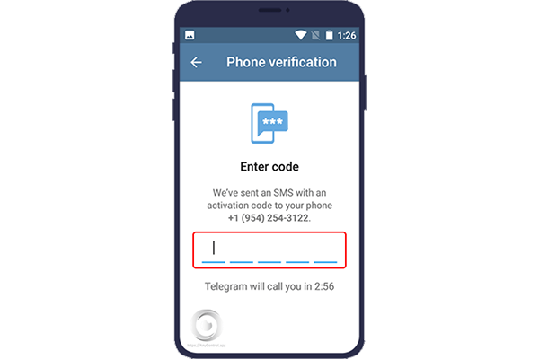 وارد کردن کد تایید تلگرام 